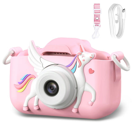 1080P Kids Camera Dual Lens Selfie Digital Camera for Children 12 Pink Styles Video Recorder Toy with Silicone Case Birthday Gif