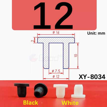 Black T-shaped silicone plug rubber hole cover dust-proof sealing, shock-absorbing foot pad  A-6.8mm~68.6mm