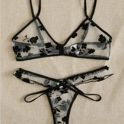 2024 Summer Women Lace Bra Set See-Through Sexy Lingerie Thin Strap Underwear Suit Floral Print Stylish Bralettes Корсет Женский