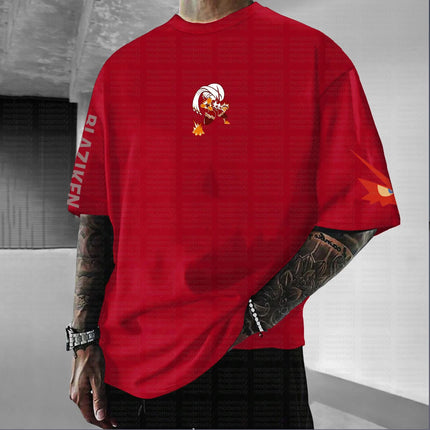 2026 Summer New Pokemon Cotton T Shirt Blaziken Back Print Red Flame Effects Design Loose Fit Men Women Casual Fashion