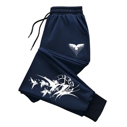 2025 Trendy Men Jogger Pants Autumn Winter Casual Comfort Trousers Sporty Outdoor Sweatpants Raven Print Fashion Design Bottoms