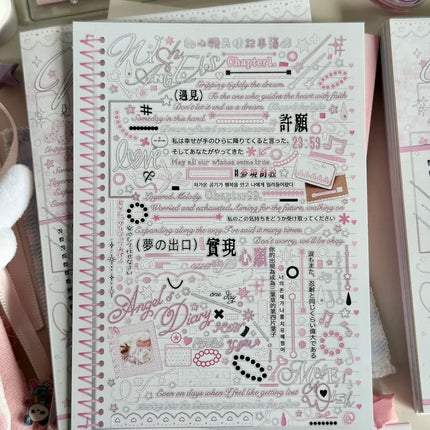 New Pink Color Wish Angel Sticker Book Text Sticker Material Ins High-value Hand Account Diy Collage Decoration Material Gift