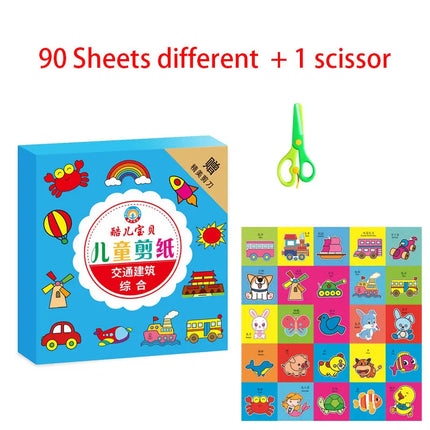 49-91pcs Learn Scissor Skills Cut Paper Craft Toys Safety Scissors Preschool Cutting Practice Activity Book Toddlers Kids Gifts