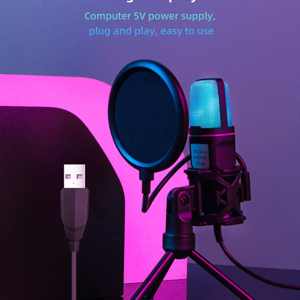 Gaming Computer Professional Condenser Microphone Mic PC Laptop USB Wired Live Streaming Podcast Studio Mike Kit Gamer Karaoke
