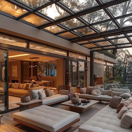 Modern Waterproof Outdoor Aluminum Sunroom With Double Layer Tempered Glass Sloped Roof Suitable For Hotel Villa Garden PatioUse