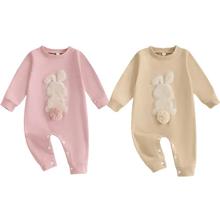 Spring Infant Rompers Girls Boys Plush Bunny Embroidery Long Sleeve Cotton Jumpsuits Clothes Easter Party Rabbits Baby Bodysuits