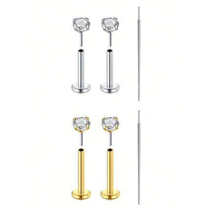 3PCS Threadless Push In Nose Studs Stainless Steel Labret Piercing Jewelry For Tragus Monroe Lip Helix Cartilage Earrings Studs