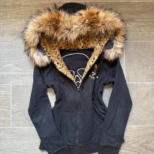 Y2K Harajuku New Fashion Skull Embroidery Plus Velvet Padded Casual Joker Vintage Popular Hip Hop Couples Fur Collar Coat Tops