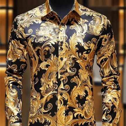 Men Luxury Western Lion Long Sleeve Button Up Shirt Floral Gold 3d Print Hawaiian Shirt Men Women Fashion Design Blouse Slim New