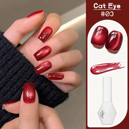 WS 10ML Red Wine Cat Magnetic Gel Nail Polish Glitter Semi Permanant Soak Off UV LED Gel Varnish For Manicure DIY Nail Supplies