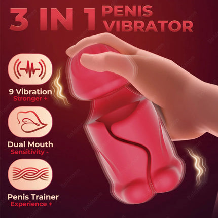 Male Masturbator Penis Training Vibrator Dual Motor 9 Vibrating Stroker Trainer Male Sex Toys for Men Machine Masturbators Adult