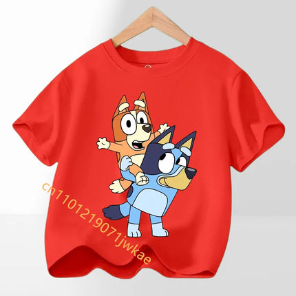 Bluey Bingo T-shirt Children's Summer Multi-color Clothing Girl Trendy Base Top Cute Cartoon Figure Print Tees Kids Birthday Gifts