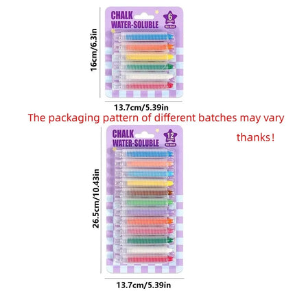 Creative 6/12 Colors Dustless Chalk Water Soluble Non-Toxic Drawing Crayons Easy Cleanup Anti-Stain Washable Chalk Outdoor Play