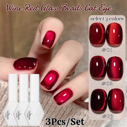 WS 10ML Red Wine Cat Magnetic Gel Nail Polish Glitter Semi Permanant Soak Off UV LED Gel Varnish For Manicure DIY Nail Supplies