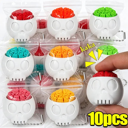 10/1pcs Fun 3D Printed Skull Brain Clicker Keychain Skull Button Fidget Clicker Mechanical Keyboard Bag Pendant Stress Relief