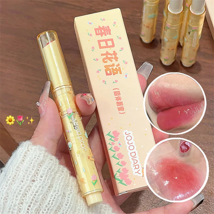 Spring Blossom Mirror Solid Lip Gloss Hydrating Mirror Water Gloss Lipstick Long-Lasting Moisturizing Non-Stick Cup Lip Cosmetic