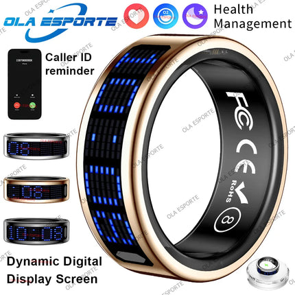 SR16 Smart Ring 3D LED Display Screen Call ID Reminder Heart Rate Sleep Monitoring 5ATM Waterproof Wireless Charging Rings 2025