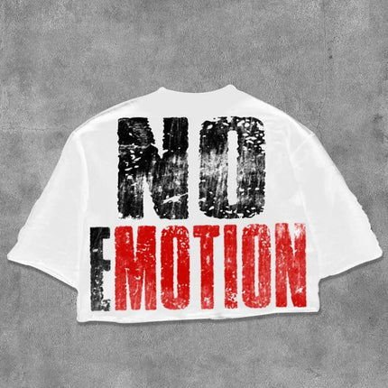 No Emotion Graphics 100% Cotton Cropped T-shirts Men Fashion Street Hip-hop Rock Short-sleeved Women Cotton Round-neck Top