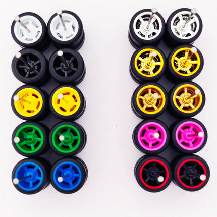 10 Sets 11/12/13/14/17mm 1/64 Alloy Car Wheels Rubber Tires W Axle for HW/Matchbox/Domeka/Evo 1:64 Car Model SUV Off Road Truck