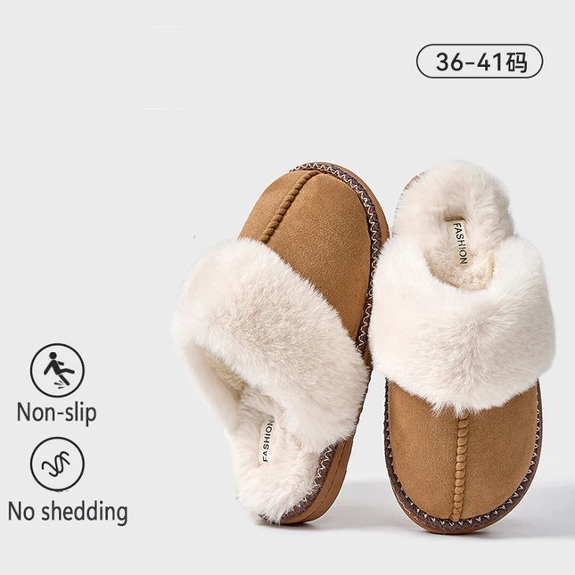 Evshine 2024 New Women Fuzzy Warm Slippers Faux Fur Cotton Slippers Fluffy Non-Slip Slides Winter Fashion Women Cozy House Shoes