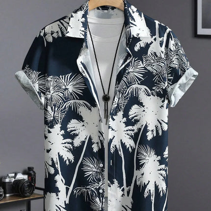 Men's Tropical Plant 3D Print Hawaiian Beach Flower Shirt Casual Slim Fashion Shirt Simple Retro Lapel Short Sleeve Shirt Top