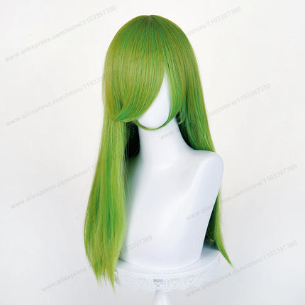 60cm Long Straight Cosplay Synthetic Wig With Bangs Golden Yellow Green Blonde Purple Heat Resistant Hair Anime Wigs + Wig Cap