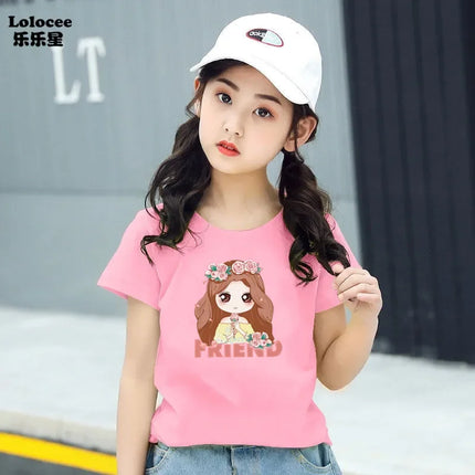 Smile Print Cotton T-Shirt for Girls Casual O Neck Short-Sleeve Kids Fashion Summer T-Shirts Tops Baby Tees Child Clothes