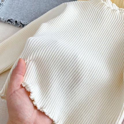 Kids Girls High Neck Knit Sweater Childrens Long Sleeve Undershirt Ruffled Solid Color Autumn for 0-5Y Girls Inner Top
