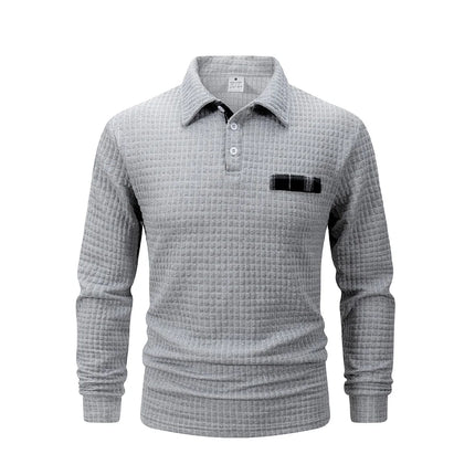 Men's Golf Checkered Long Sleeve Polo Shirt  Casual Sports Business Men POLO Shirt Comfortable Breathable Solid Color T-shirt