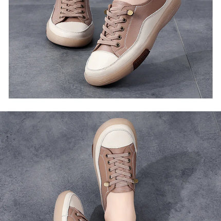 Genuine Leather Women Soft Sole Walking Shoes Girl Student Jogging Sneaker White Black Flats Female Casual Skate Trainers Summer