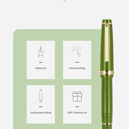JINHAO 82 Fountain Pen Gold Trim Acrylic Barrel Silver Clip for Writing Calligraphy Signature School Office Supplies Stationery