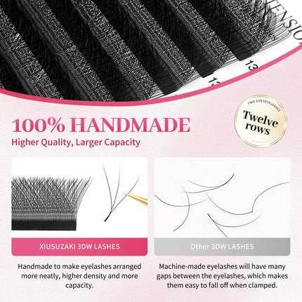 XIUSUZAKI 3D Lashes W Shaped Eyelashes Extensions Natural 3DW Premade Volume Fans Individual False Lashes Fluffy Mink Faux Lash