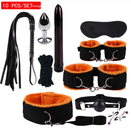 Exotic Accessories Nylon Sex Bondage Set Sexy Lingerie Handcuffs Whip Rope Anal Vibrator Adult Sex Toy for Couples