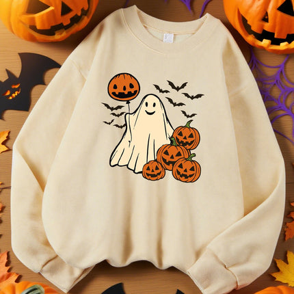 Pumpkin Balloon Ghost And Bat Pattern Sweatshirt Woman Sport Y2K Top Autumn Casual Sportswears Loose Hip Hop Sweatshirts