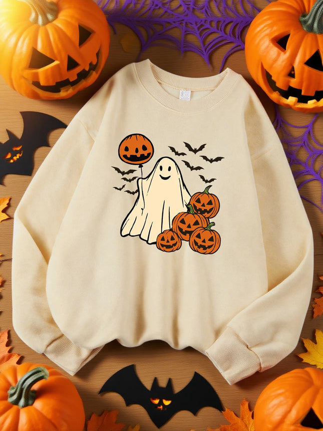 Pumpkin Balloon Ghost And Bat Pattern Sweatshirt Woman Sport Y2K Top Autumn Casual Sportswears Loose Hip Hop Sweatshirts