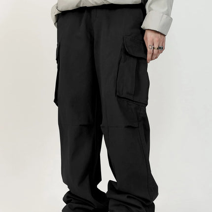 3D pockets, street-bombing workwear, trendy functional lacing, loose-fitting casual pants, men's straight-cut fashion