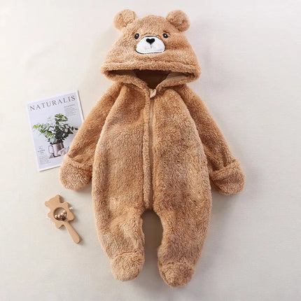 2025 Autumn Winter Baby Romper Cartoon Fluffy Panda Rabbit Bear Jumpsuit  Boys Girls Soft Warm Cotton Outwear Clothes