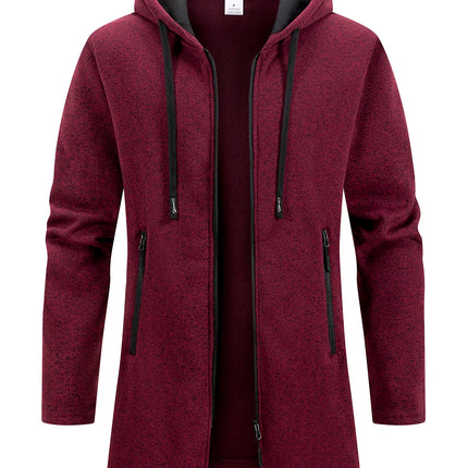 Men's Retro Zipper Jacket Mid Length Windbreaker Spring Autumn Winter Fleece Warm Jackets Fashion Casual Patchwork Yarn Coat