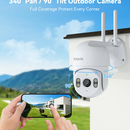 blurams 2K 2.4G Wi-Fi Home Security Camera Outdoor, 360° PTZ Camera Outside with Motion Tracking, Color Night Vision, 2-Way Talk