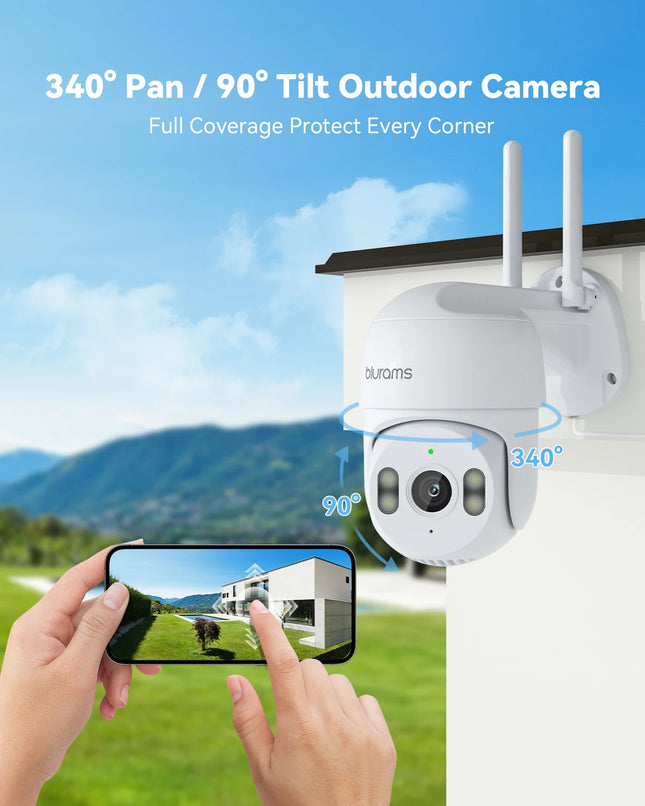 blurams 2K 2.4G Wi-Fi Home Security Camera Outdoor, 360° PTZ Camera Outside with Motion Tracking, Color Night Vision, 2-Way Talk