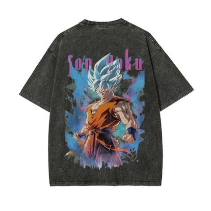 Anime Dragon Ball Z Vegeta Vintage Wash T-Shirt Short Sleeve Loose Sports Fitness T-Shirt Men's Harajuku Clothing Dragon Ball
