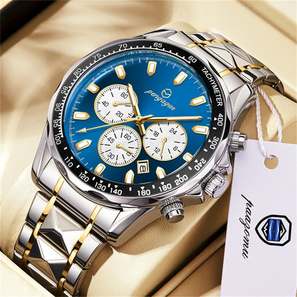 PENGAGAR Luxury Watches Men Business Waterproof Luminous Fashion Stainless Steel Date Week Band Male Quartz Watch Reloj