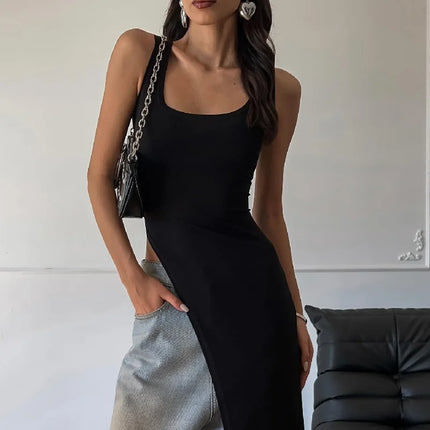 Lamuusaa Long Tank Tops y2k Clothes Women Casual Solid Color Sleeveless Asymmetric Hem T Shirt Vest 2000s Clothing Streetwear