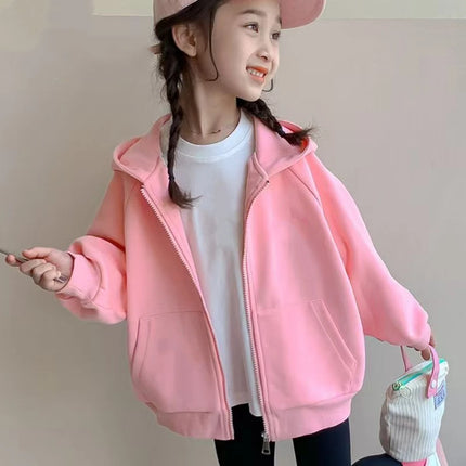 Fashion Brand Print Hoodies Coat Children Zipper Tops Girl Pink Boy Black Kids Clothing Casual Spring Autumn Sweatshirts