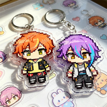 Cute Pixel Chibis Keychains for Accessories Touya Emu Rui Akito Tsukasa Virtual Singers Key Chains Jewelry Keyrings Fans Gifts