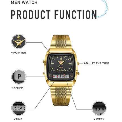 LIEBIG Luxury Dual Display Time Quartz Watches For Men Women Fashion Outdoor Sports Week Waterproof Digital Wristwatches Relojes