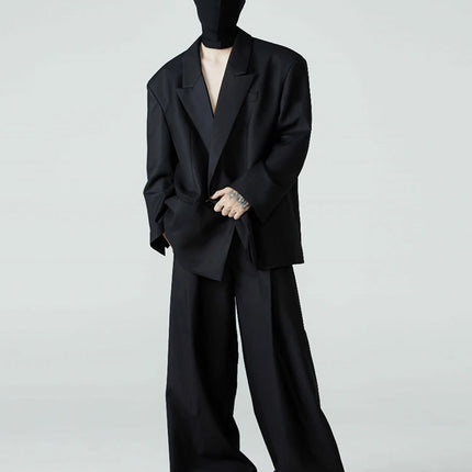 Mauroicardi Spring Autumn Long Loose Casual Baggy Flowy Soft Black Pleated Wide Leg Pants Men Luxury Designer Emo Clothing 2024