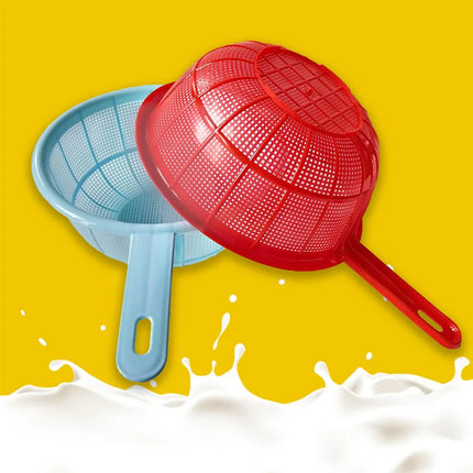 1/2Pcs Household Kitchen Plastic Basket Red Handle Vegetable Fruit Rice Wash Drain Storage Net Strainer Circular