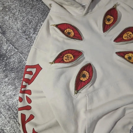 Punk Six Eyes Kokushibo Multi Zipper Hoodies Cool Design Sweatshirt Y2k Streetwear Oversized Casual Fashion Couples Anime Hoodie