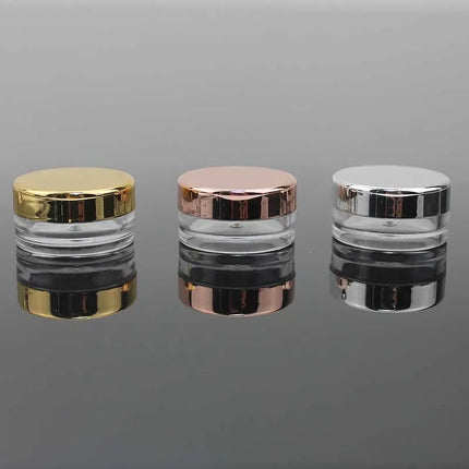 50pcs 3ml Makeup Jar Cosmetic Empty Container with Rose Gold Lid Plastic Small Bottle for Eyeshadow Cream Lip Balm Container